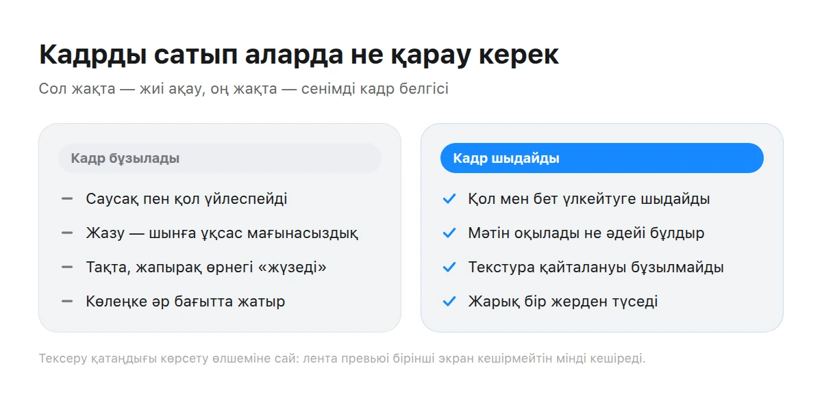 Қатар тұрған екі кадр: сол жақта осал тұстар, оң жақта сенімді кадр белгілері