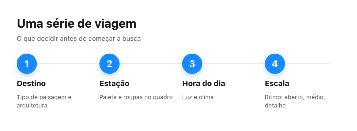 Quatro passos para montar uma série de viagem: destino, estação, hora do dia e escala