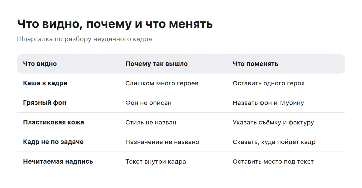 Таблица: что видно на кадре, почему так вышло и что поменять в запросе