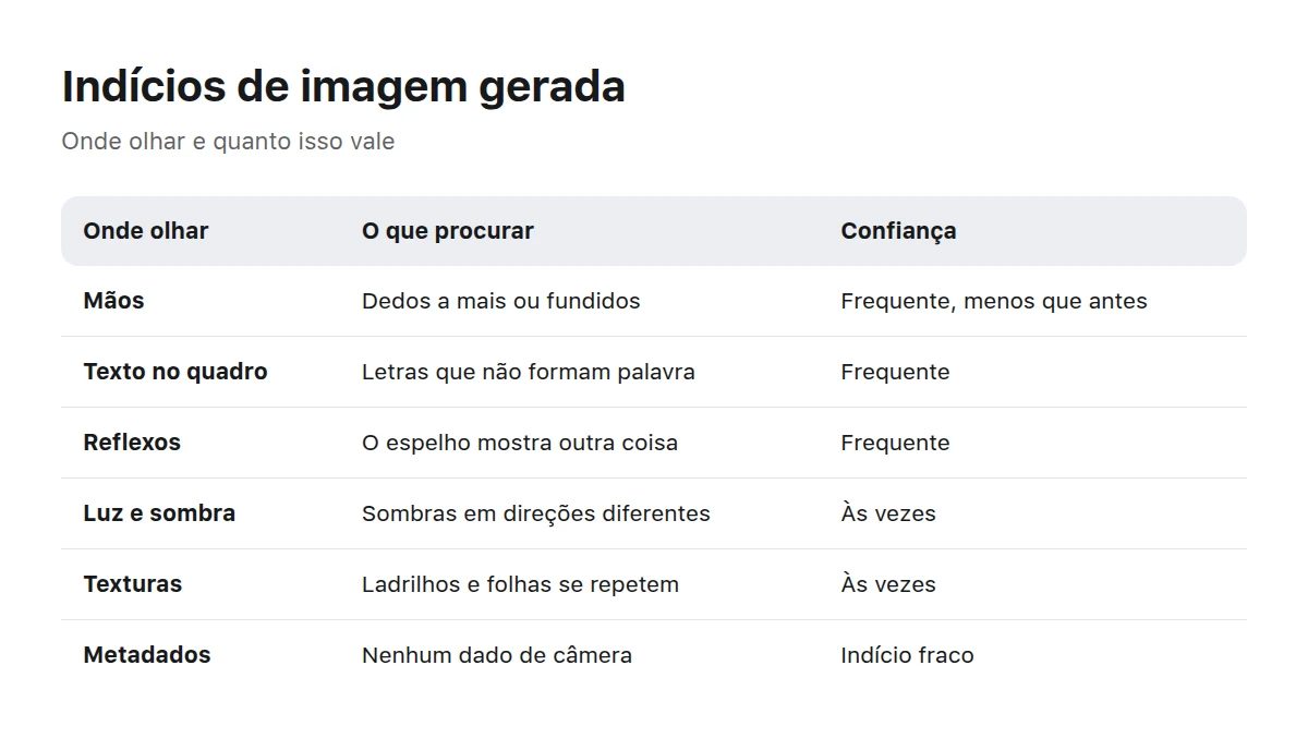 Tabela de sinais: o que observar nos detalhes, na cena e fora dos limites da imagem